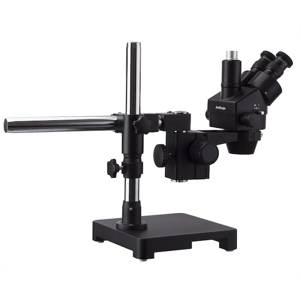 3.5X-90X Trinocular Stereo Zoom Microscope, Single-Arm Boom Stand, 144-LED Light, USB 3 5MP Camera